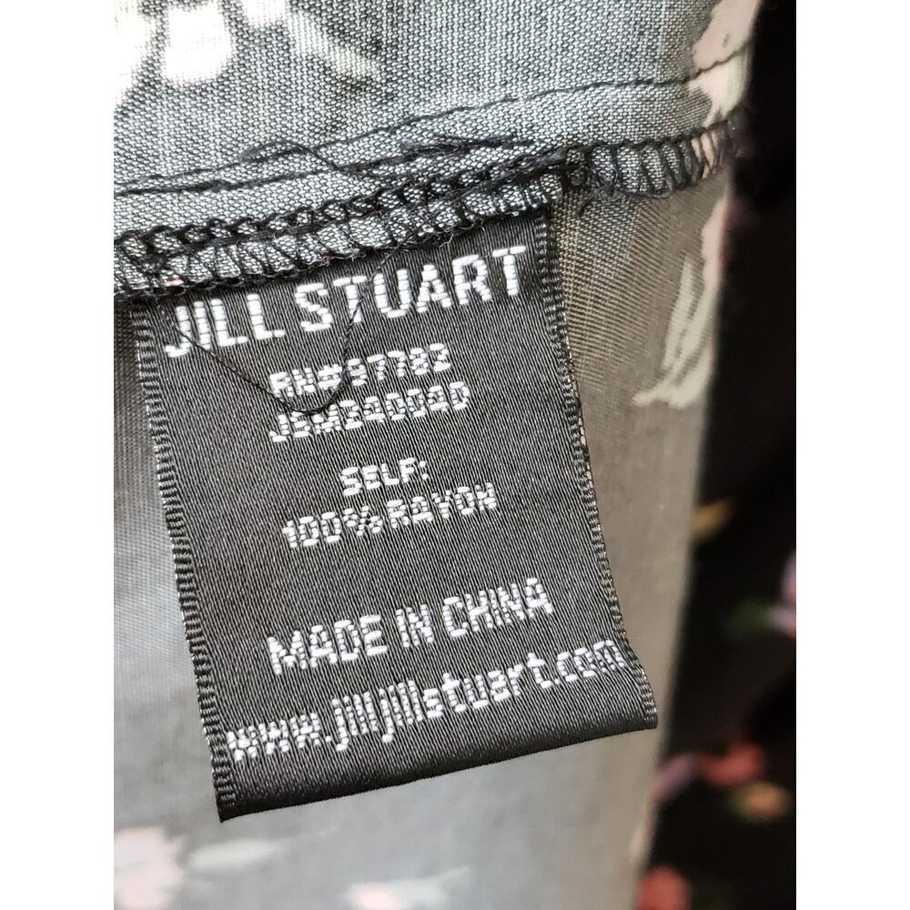 Jill Stuart Shirt Dress Women XS Black Floral Ruffle Pleated Collar Button Front - Picture 7 of 13